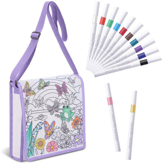 Mindsoft butterfly crossbody bag with markers for on-the-go coloring.