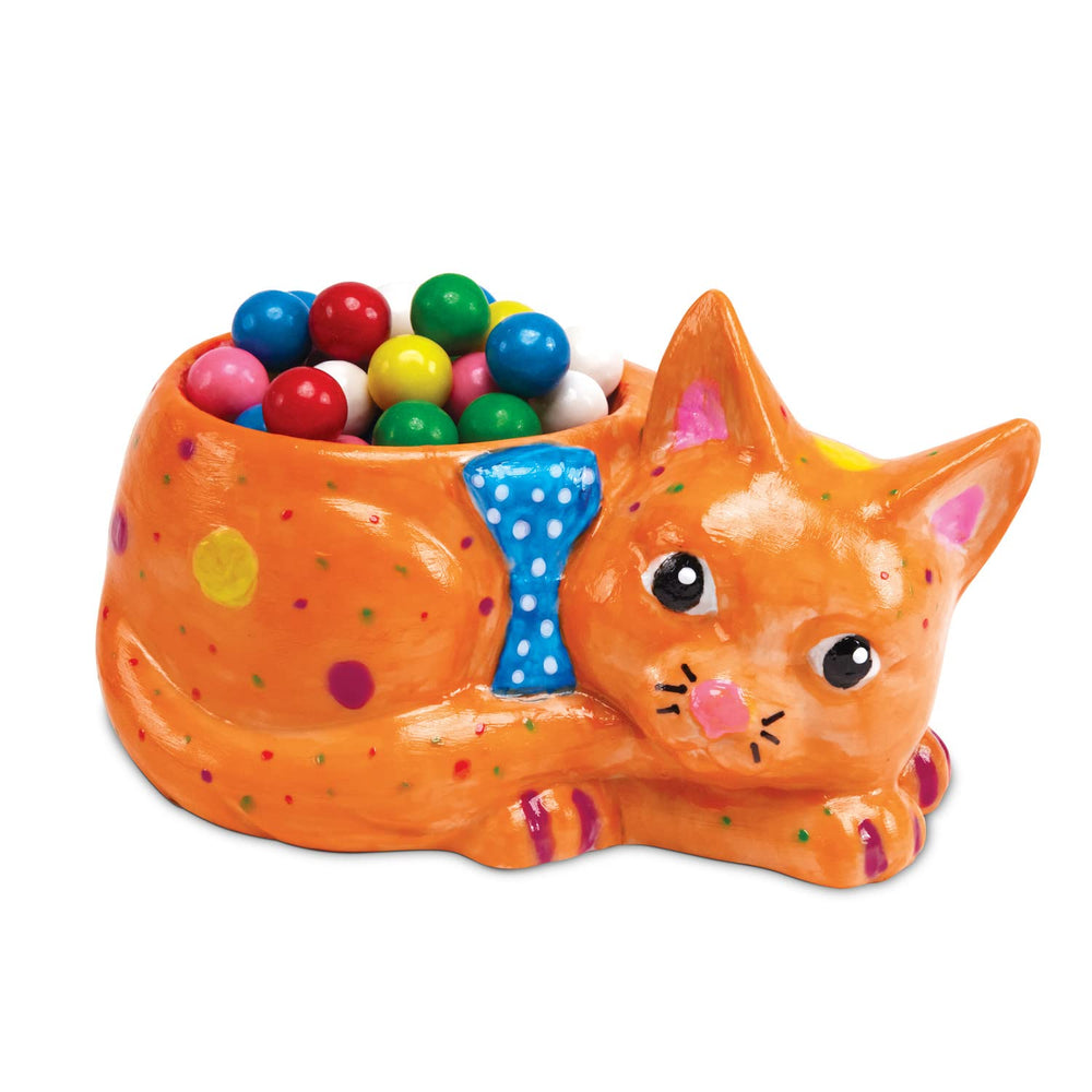 MindWare cat dish with plastic liner ideal for candy or nuts serving.