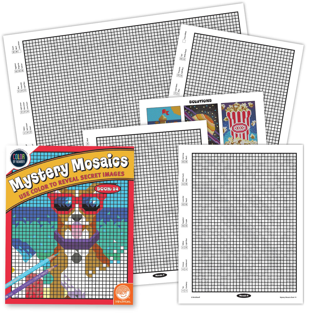 MindWare Color by Number Mystery Mosaics Book 14 cover invites focused coloring