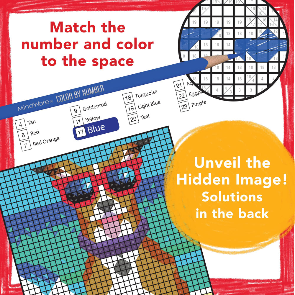 MindWare Color by Number Mystery Mosaics 14 artwork reveals surprise as you color