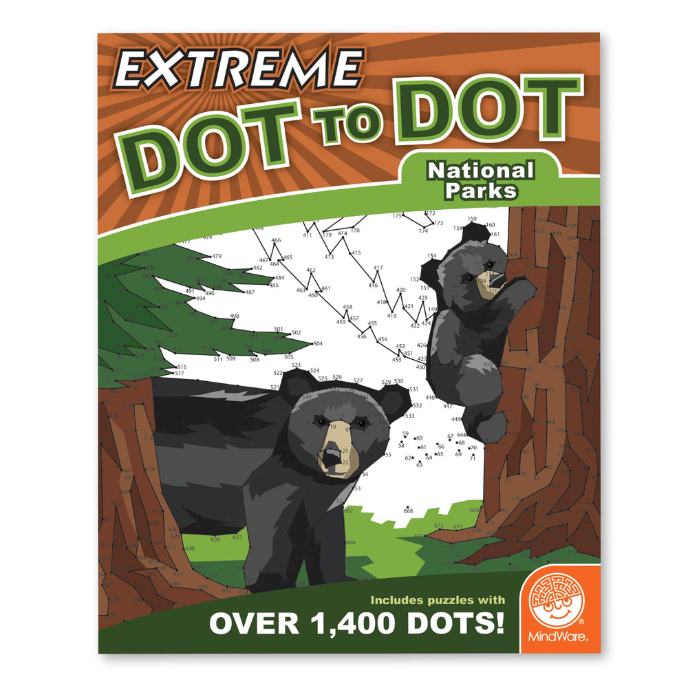 MindWare Extreme Dot-to-Dot National Parks trivia back adds fun park facts.