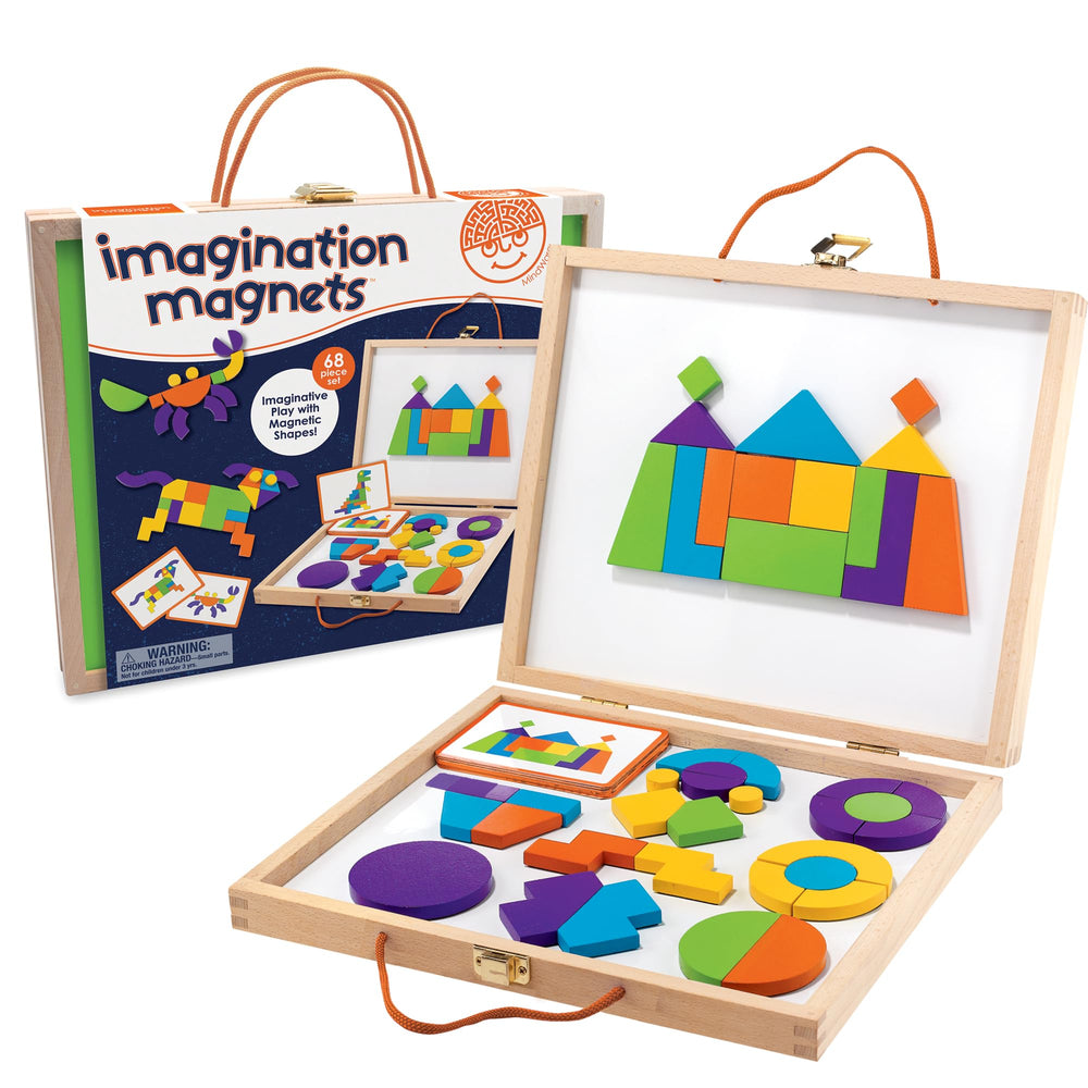 MindWare Imagination Magnets carrying case keeps blocks organized for easy travel.