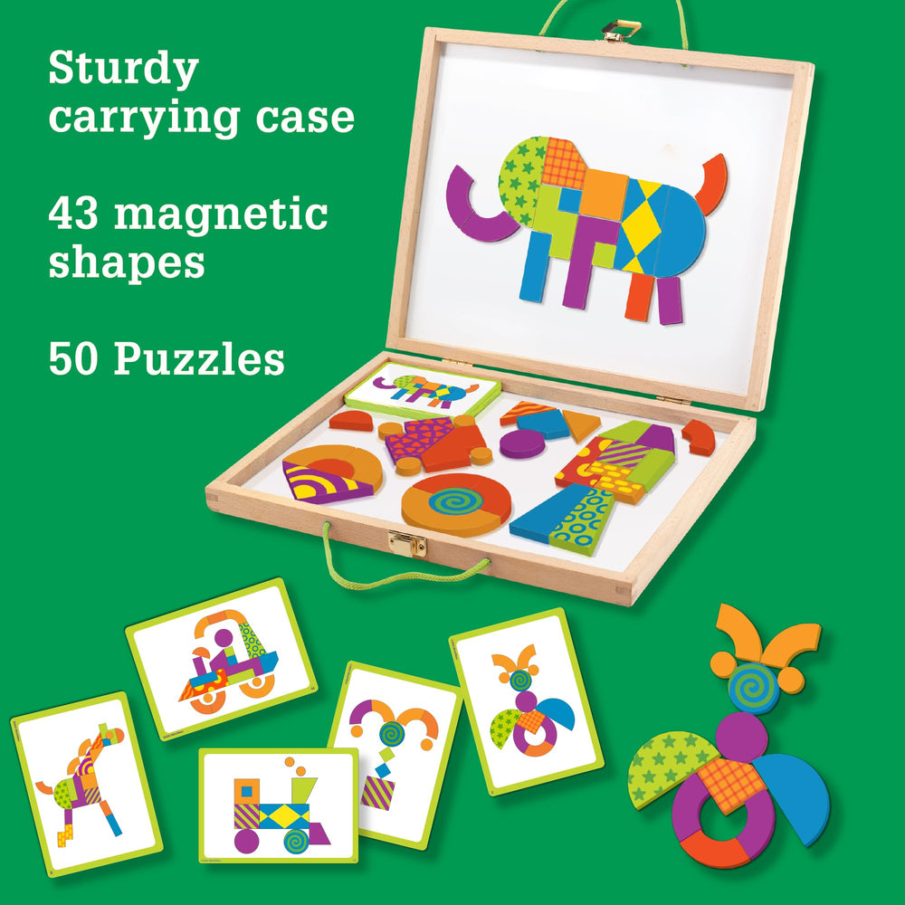 MindWare Imagination Patterns magnetic tiles on the board for creative pattern building