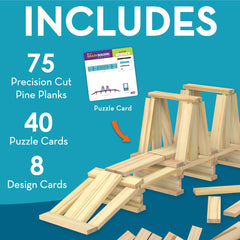 MindWare KEVA puzzle cards guide kids through 3D-building challenges