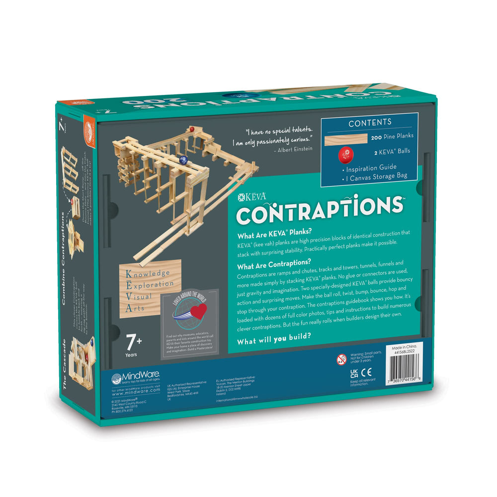 MindWare KEVA Contraptions box contents for immediate, mess-free play.