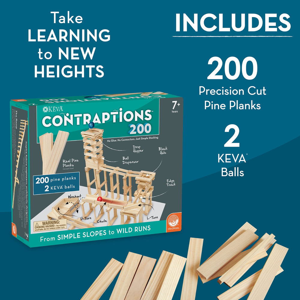 MindWare KEVA Contraptions project guide offers quick-start ideas and inspiration.