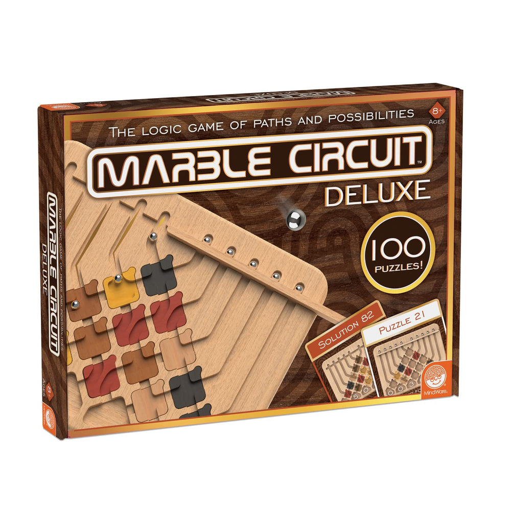 MindWare Marble Circuit Deluxe board showing solid wood craftsmanship for solo play