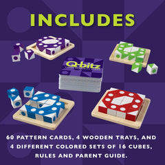 MindWare Q-Bitz pattern cards show symmetrical designs for engaging challenges.