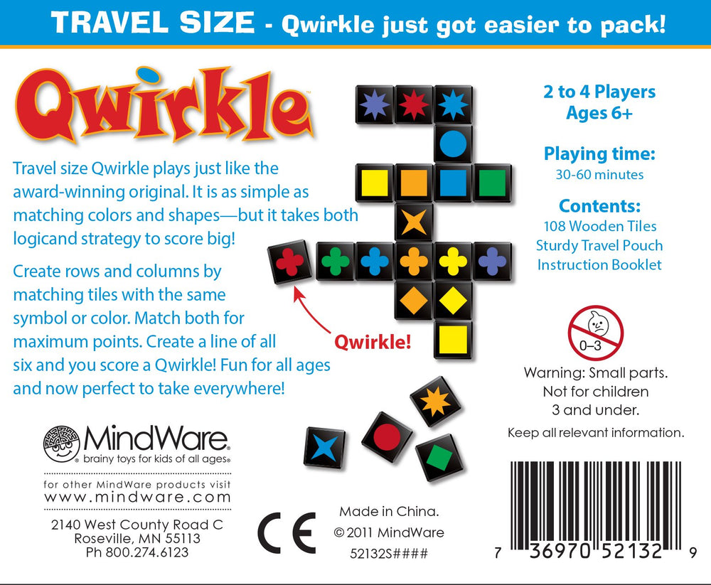 MindWare Travel Qwirkle tiles stacked together for easy storage.