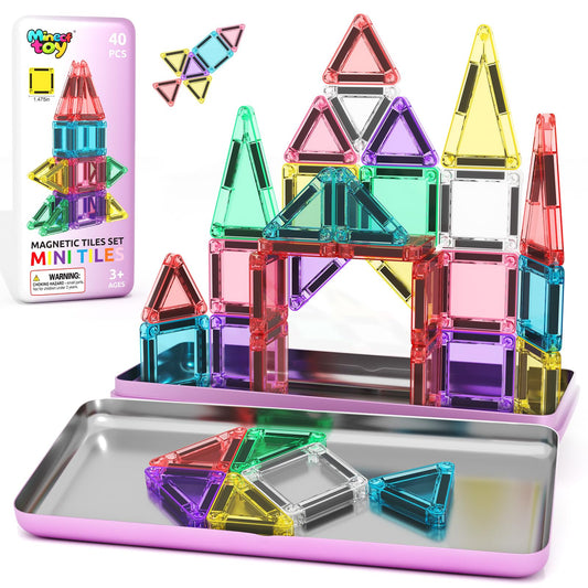 Minecftoy travel magnetic tiles in a sturdy case for easy on-the-go play