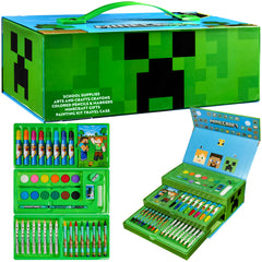 Minecraft colored pencils set in case front for kids' coloring sessions.