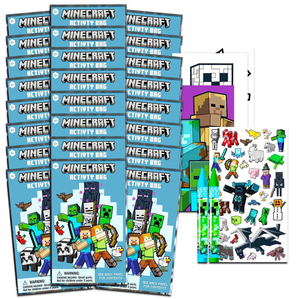Minecraft party favors bundle with 24 mini play packs for birthdays.