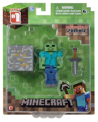 Minecraft Core Zombie figure Overworld 3-inch poseable, ready for play and display.
