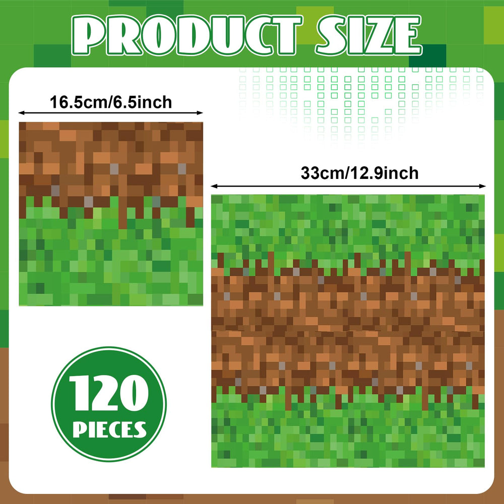 MinFyberd Video Game Theme Napkins with bold pixel design for kids parties.