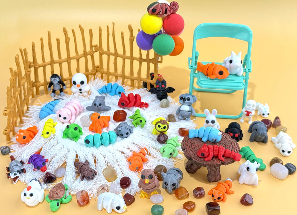 Travel-friendly mini animals fit in bags for on-the-go fun.