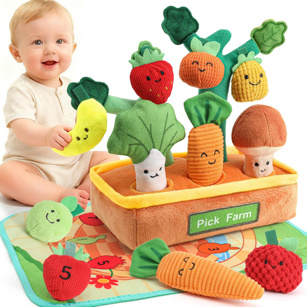 Mini Tudou fruit mushroom rattle for sensory play and grasping development.