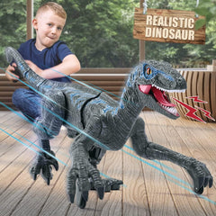 Mini Tudou velociraptor walking action for imaginative play.