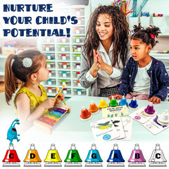 MINIARTIS color-coded diatonic bells support step-by-step song practice.