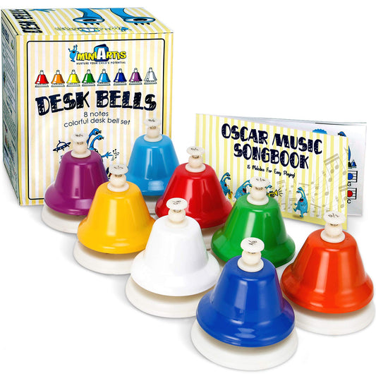 MINIARTIS desk bells 8-note set with bright colors for early music exploration.