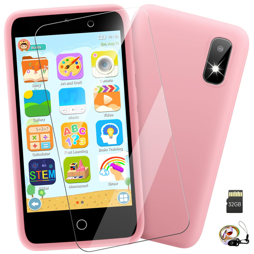 MINIBEAR pink front view kid's phone screen for learning and play