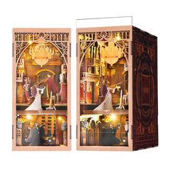 MiniCity Phantom of the Opera book nook during assembly for a dramatic desk centerpiece