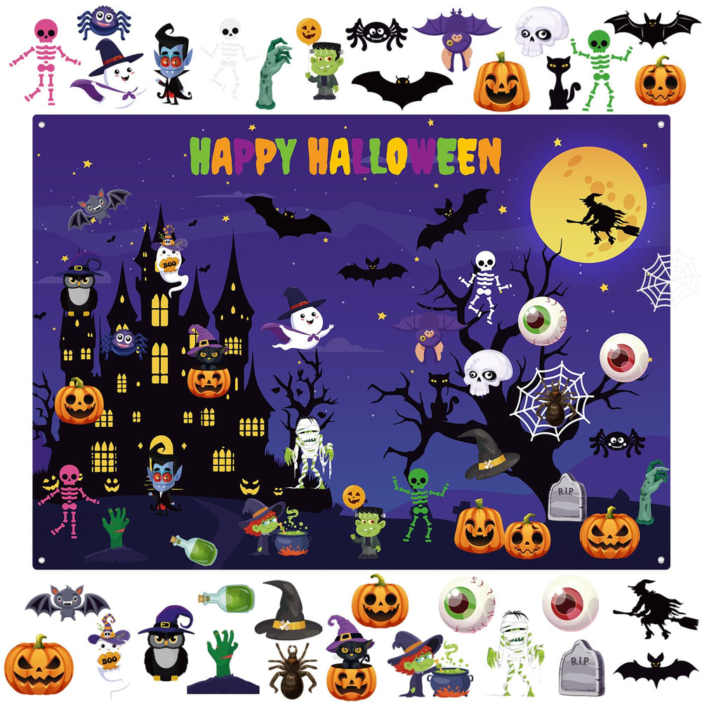 MiniInflat Halloween felt board assembly with pieces spread for imaginative storytelling.