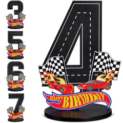 MiniInflat race car 4th birthday sign as a centerpiece for photos
