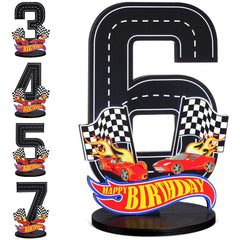 MiniInflat Race Car 6th birthday sign enhances party table photo sessions.