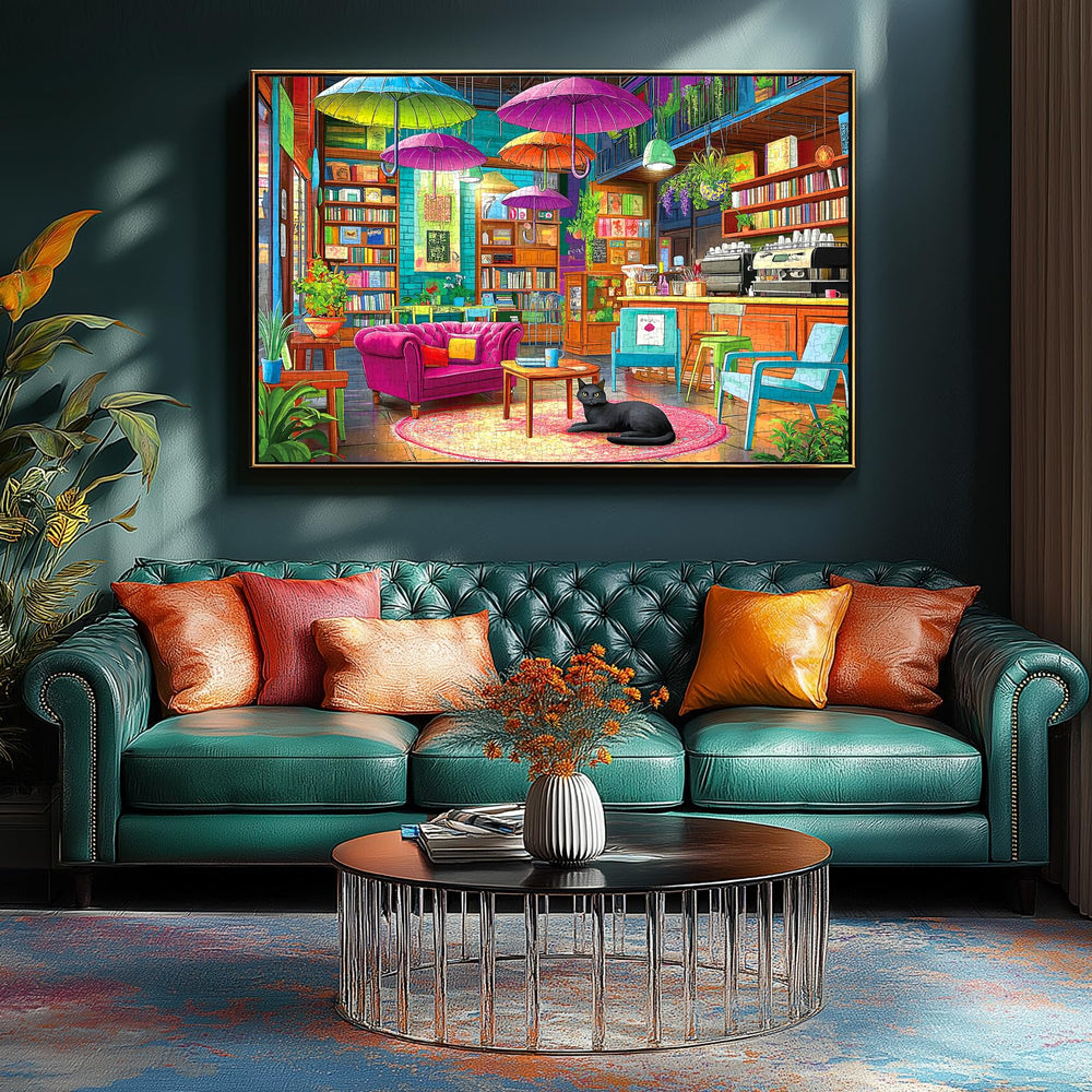 MINIWAN 1000-piece puzzle reveals tall bookshelves ready to frame as art.