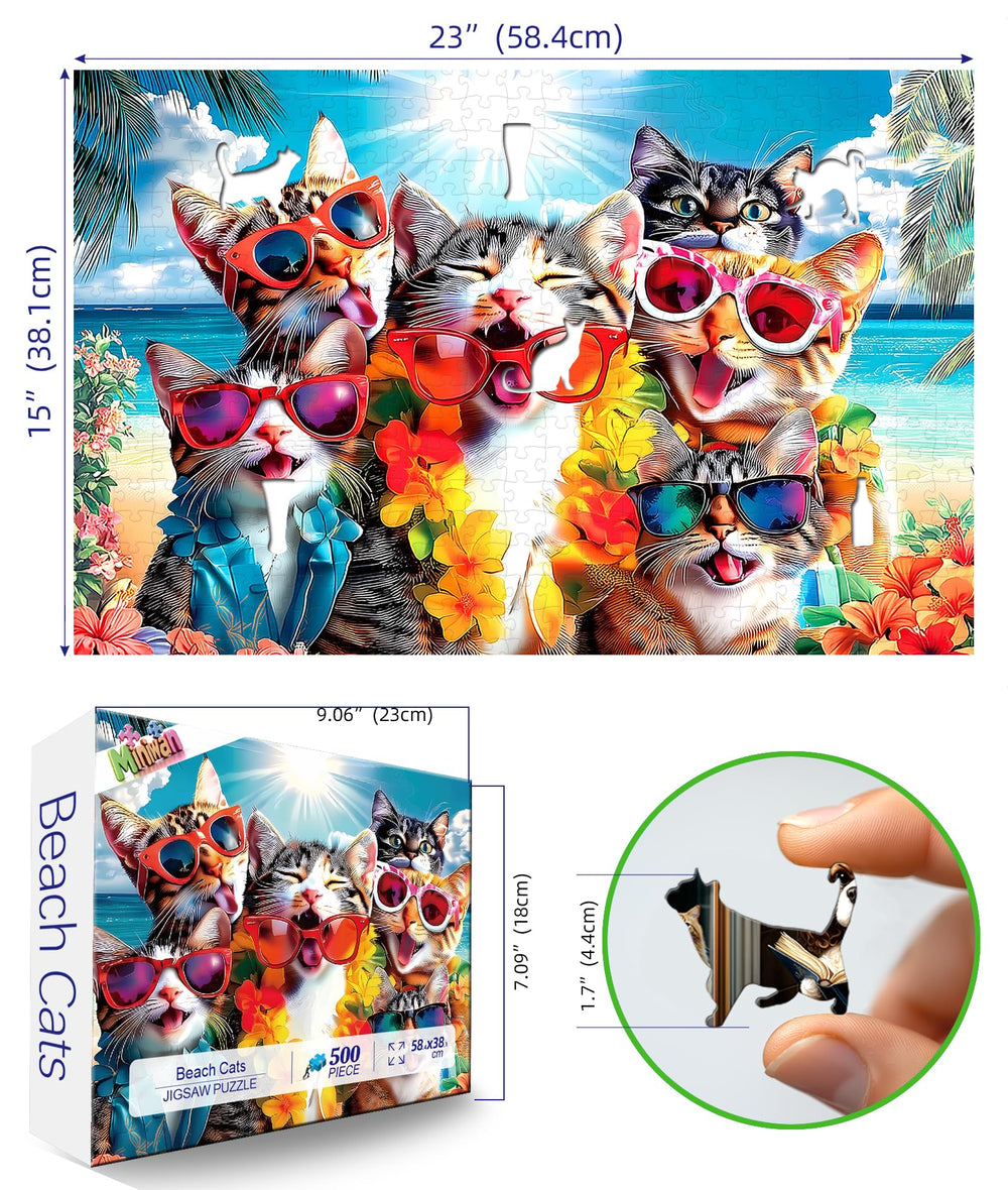 MINIWAN Cat puzzle palm trees ocean scene inspires calm focus while puzzling.