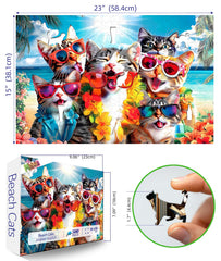 MINIWAN Cat puzzle palm trees ocean scene inspires calm focus while puzzling.