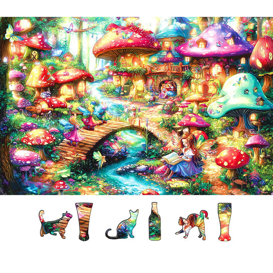 MINIWAN Fairy Tale Mushroom Village puzzleβcolorful houses for mindful, relaxing evenings.