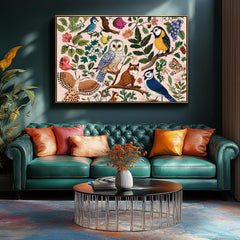 MINIWAN hawk perched among petals and leaves in a botanical scene for nature lovers.