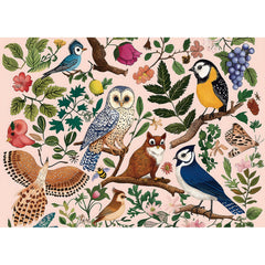 MINIWAN forest birds puzzle box image showing an intricate owl and florals scene.