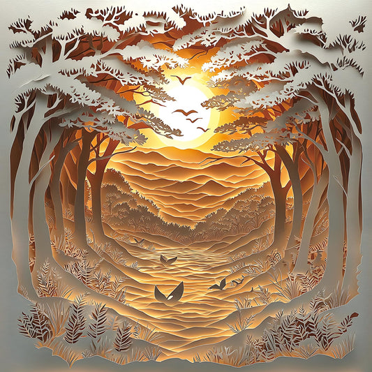 MINIWAN forest sunset layered puzzle for a calming immersive display