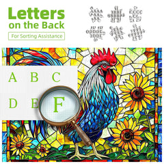MINIWAN stained glass rooster puzzle with letters on back aids efficient sorting