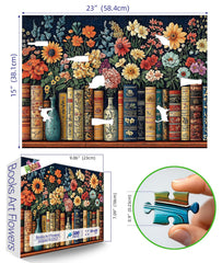MINIWAN Vintage Books & Flowers puzzle features navy backdrop and colorful blooms for cozy decor