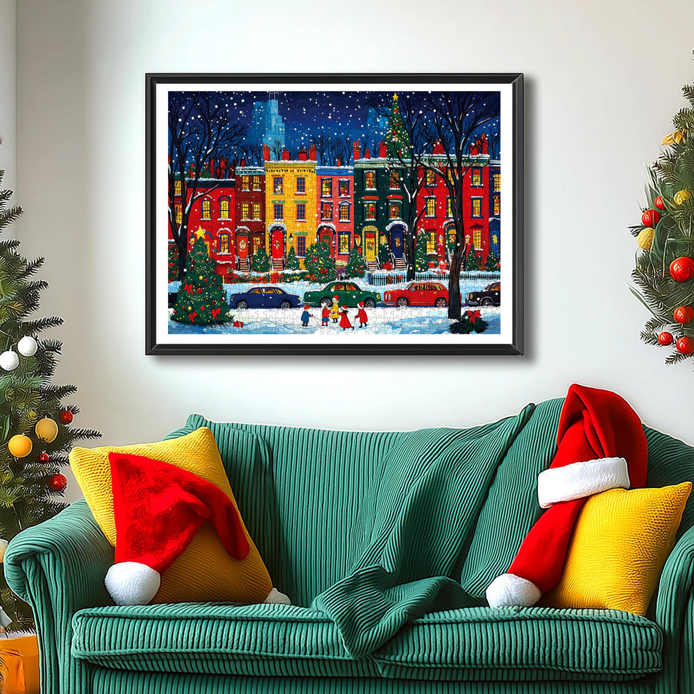 MINIWAN snowy street scene capturing festive atmosphere for cozy evenings