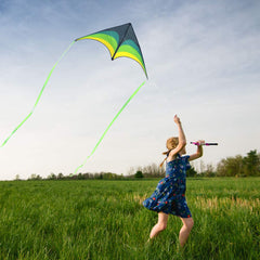 Mint's Colorful Life Delta Kite includes 3 ribbons and 300ft string for easy setup.