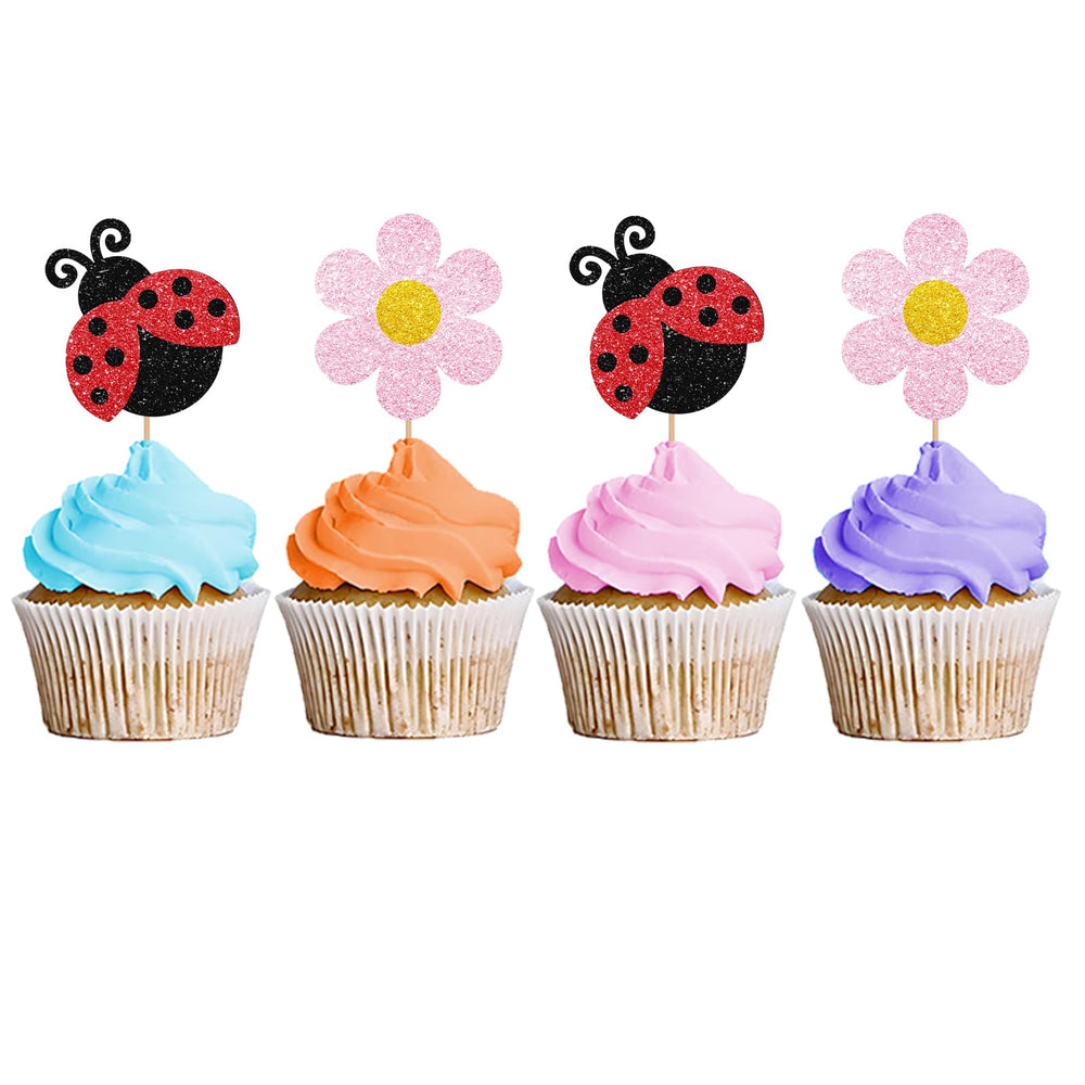 MINUET MINUTE ladybug cupcake toppers decorate cupcakes and brighten party desserts.