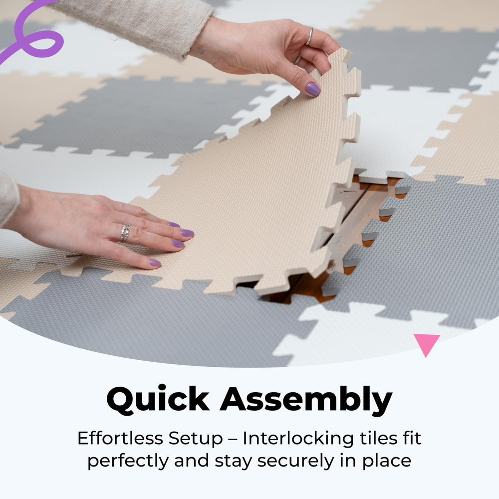 MioTetto Play Mat adapts to 74x74 playpen space with flexible tile count