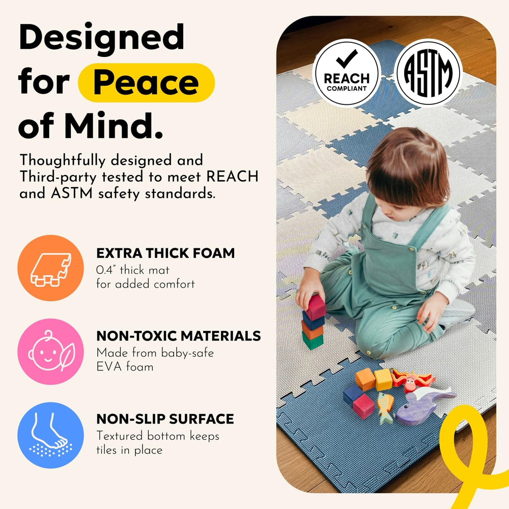 MioTetto puzzle foam tiles enable easy customization of play areas.