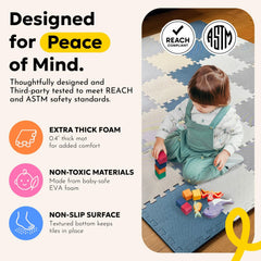 MioTetto puzzle foam tiles enable easy customization of play areas.