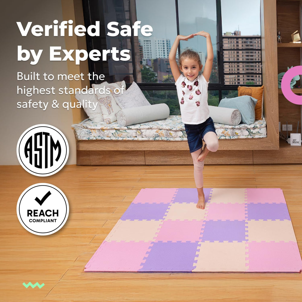 MioTetto soft foam tiles assemble easily to form a customizable play area.