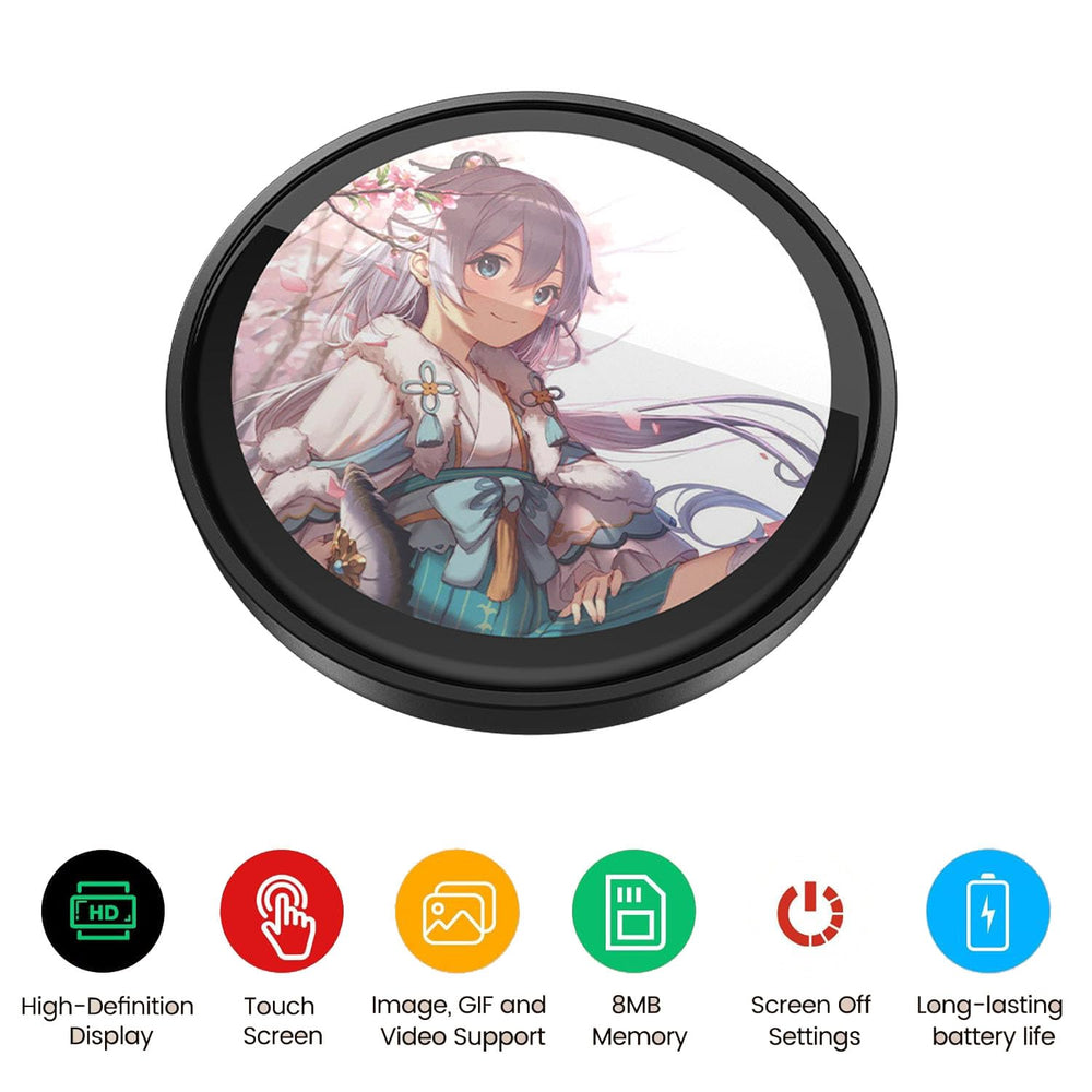 MIQUEES 1.85-inch IPS touchscreen badge showcases crisp visuals