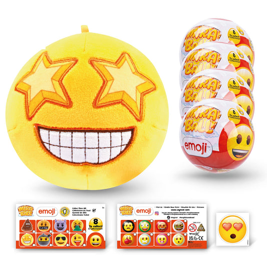 MiraBall emoji plush mystery box opens to reveal a collectible character and stickers for play and display.