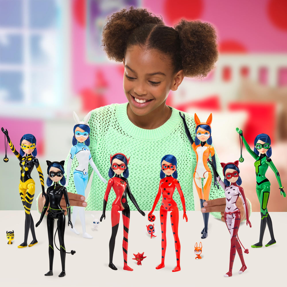 Miraculous blue hair and earrings add recognizable character details for display.