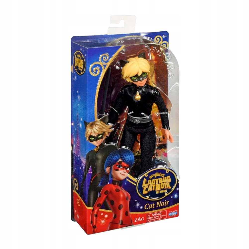 Miraculous Cat Noir 11inch doll in black suit ready for poseable play and display.
