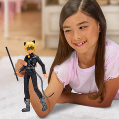 Miraculous Cat Noir 11inch doll with staff showcases iconic accessory for imaginative adventures.