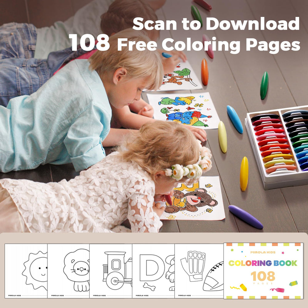 MIROLA KIDS QR code to access coloring pages for ongoing activities.
